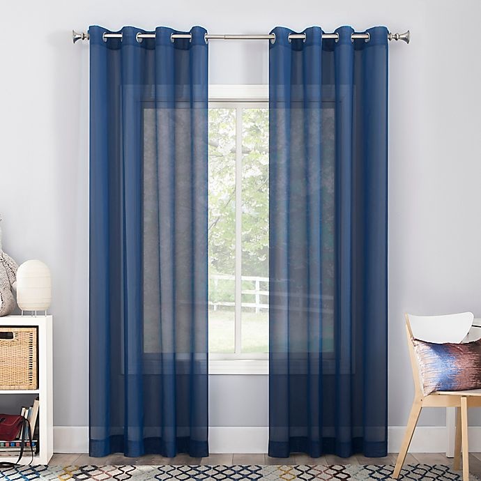 slide 1 of 5, No. 918 Calypso Sheer Voile Grommet Window Curtain Panel - Royal Blue, 84 in