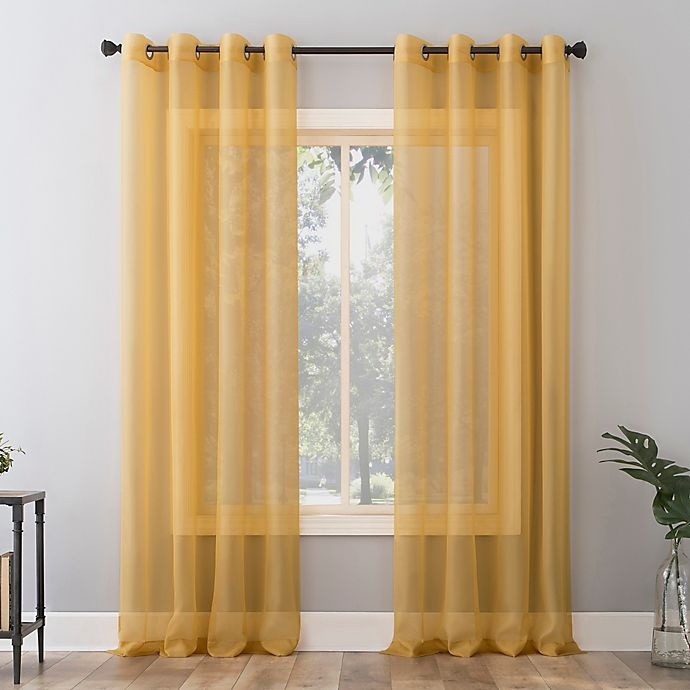 slide 1 of 6, No. 918 Emily Sheer Voile Grommet Window Curtain Panel - Curry Yellow, 63 in