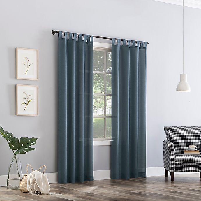 slide 4 of 7, No. 918 Jacob Heathered Texture Semi-Sheer Tab Top Window Curtain Panel - Vintage Blue, 63 in