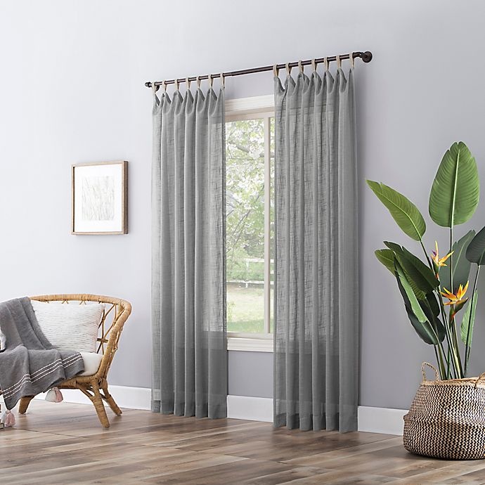 slide 4 of 6, No. 918 Ceri Linen Texture Jute Tabs Semi-Sheer Curtain Panel - Gray (Single), 96 in