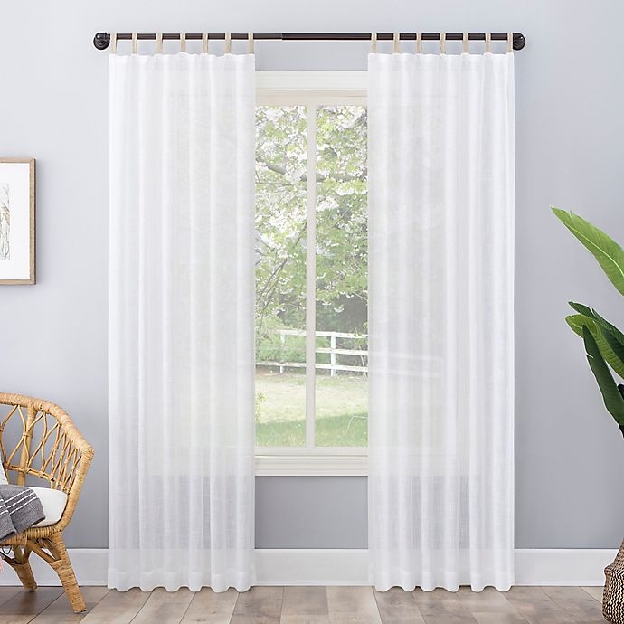 slide 1 of 6, No. 918 Ceri Linen Texture Jute Tabs Semi-Sheer Tab Top Window Curtain Panel - White, 96 in