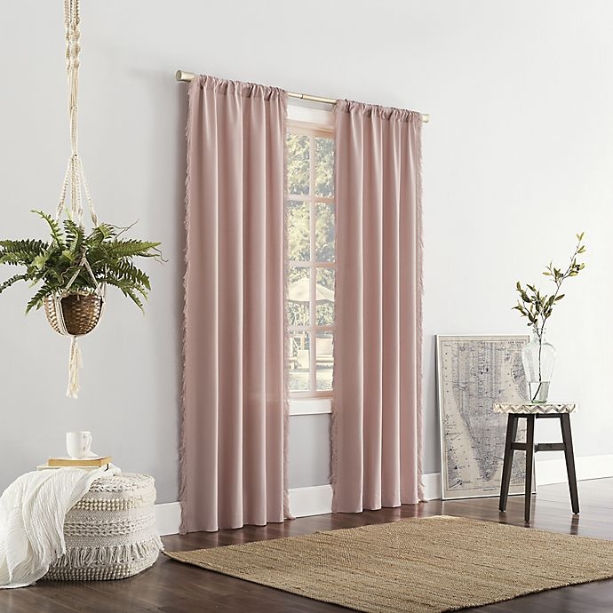 slide 4 of 6, No. 918 Ruthie Frayed Edge Semi-Sheer Rod Pocket Window Curtain Panel - Rose Quartz, 84 in