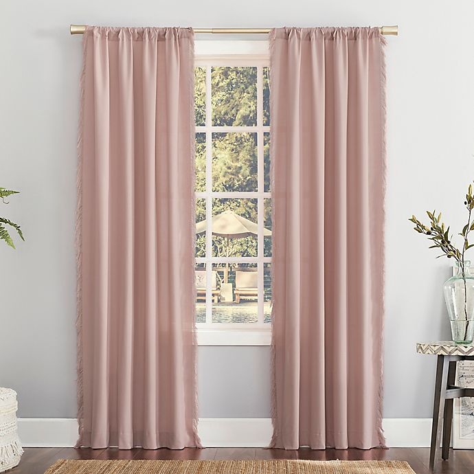 slide 1 of 6, No. 918 Ruthie Frayed Edge Semi-Sheer Rod Pocket Window Curtain Panel - Rose Quartz, 84 in