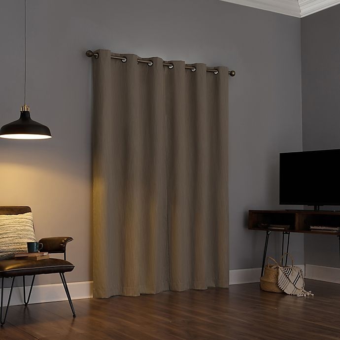 slide 2 of 8, Sun Zero Damon Pinstripe Stitch Thermal Blackout Curtain Panel - Taupe (Single), 63 in