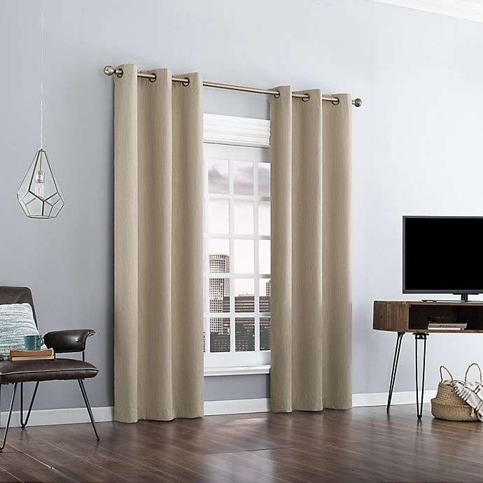 slide 5 of 8, Sun Zero Damon Pinstripe Stitch Thermal Blackout Curtain Panel - Taupe (Single), 63 in