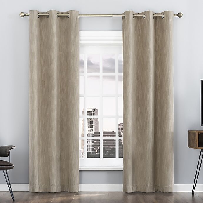 slide 1 of 8, Sun Zero Damon Pinstripe Stitch Thermal Blackout Curtain Panel - Taupe (Single), 63 in