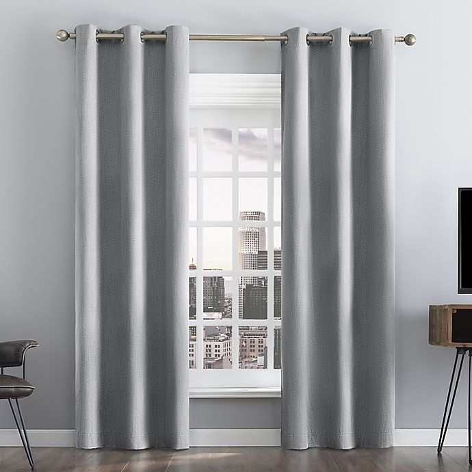 slide 1 of 8, Sun Zero Damon Pinstripe Stitch Thermal Blackout Curtain Panel - Gray (Single), 84 in