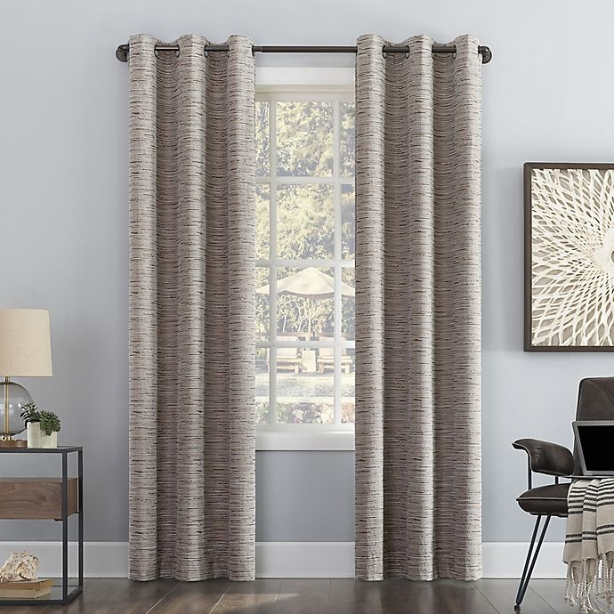 slide 1 of 8, Sun Zero Denver Distressed Stripe Total Blackout Curtain Panel - Latte (Single), 96 in