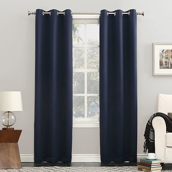 slide 1 of 5, Sun Zero Mariah Energy Saving Room Darkening Grommet Window Curtain Panel - Navy, 54 in