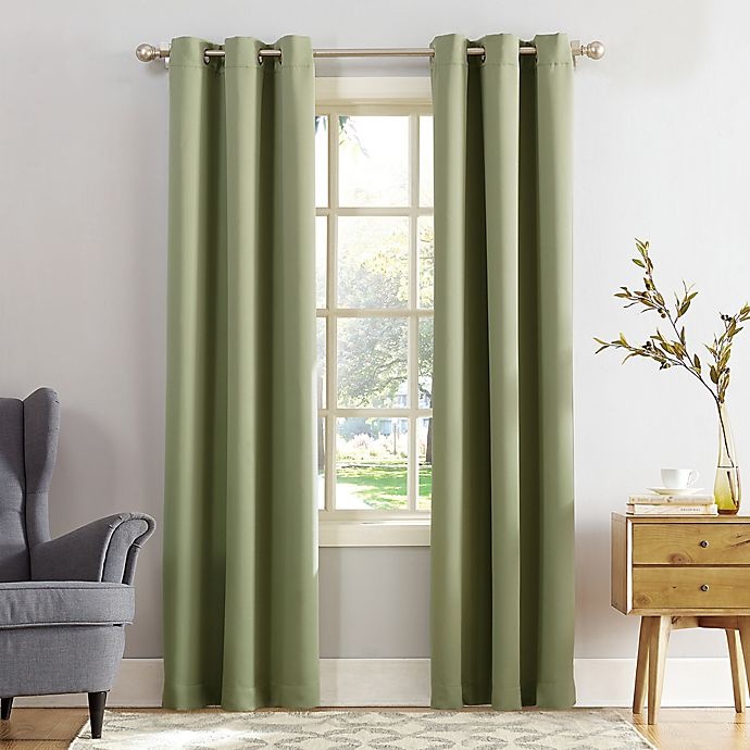 slide 1 of 5, Sun Zero Mariah Energy Saving Room Darkening Grommet Window Curtain Panel - Sage Green, 54 in