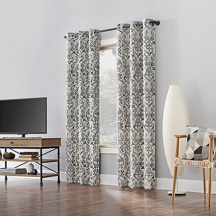 slide 4 of 7, Sun Zero Samira Global Trellis Extreme Blackout Grommet Window Curtain Panel - Coal, 96 in