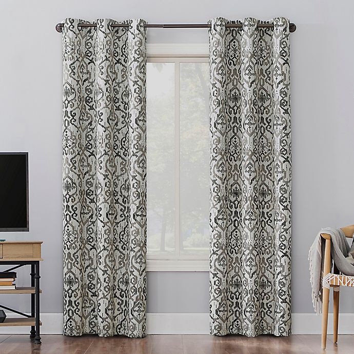 slide 1 of 7, Sun Zero Samira Global Trellis Extreme Blackout Grommet Window Curtain Panel - Coal, 96 in