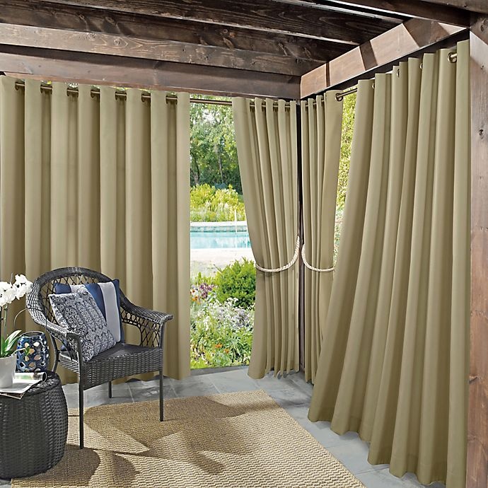 slide 1 of 5, Sun Zero Dermot Indoor/Outdoor UV Protectant Grommet Curtain Panel - Linen, 84 in