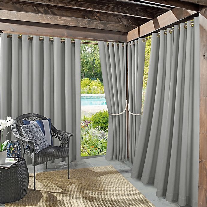 slide 1 of 6, Sun Zero Dermot Indoor/Outdoor UV Protectant Grommet Curtain Panel - Gray, 95 in