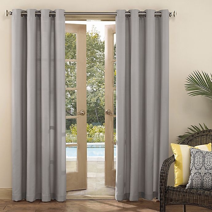 slide 4 of 6, Sun Zero Dermot Indoor/Outdoor UV Protectant Grommet Curtain Panel - Gray, 95 in