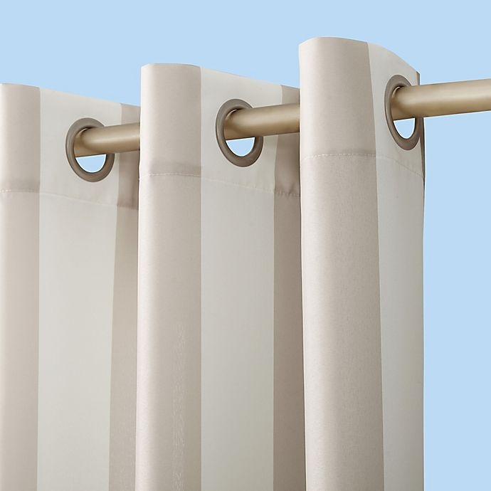 slide 2 of 6, Sun Zero Owen Cabana Stripe Indoor/Outdoor UV Protectant Grommet Curtain Panel - Khaki, 84 in