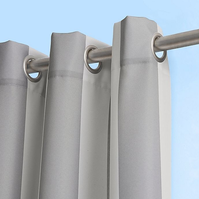 slide 2 of 6, Sun Zero Owen Cabana Stripe Indoor/Outdoor UV Protectant Grommet Curtain Panel - Gray, 95 in