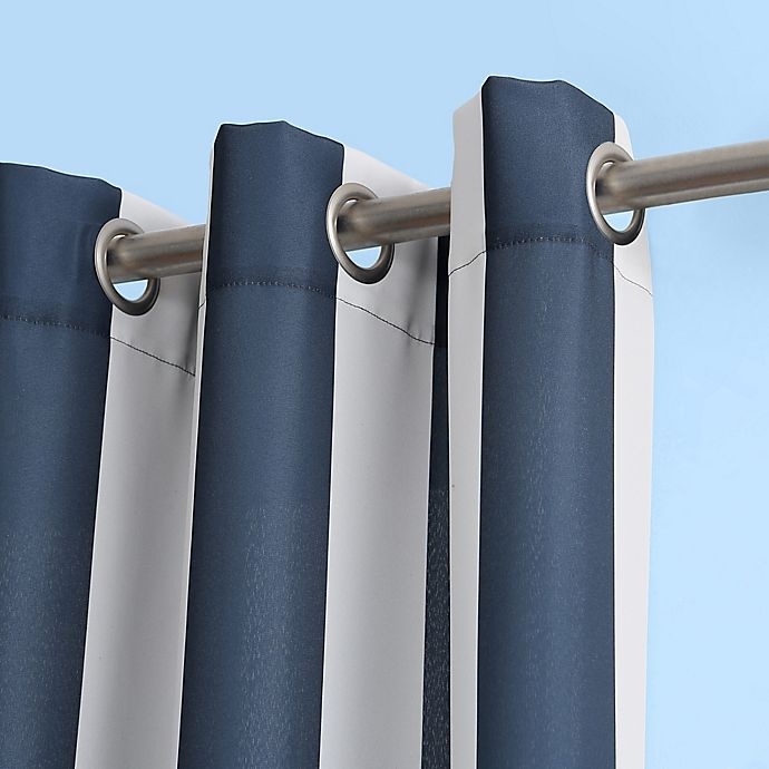 slide 2 of 6, Sun Zero Owen Cabana Stripe Indoor/Outdoor UV Protectant Grommet Curtain Panel - Indigo, 95 in