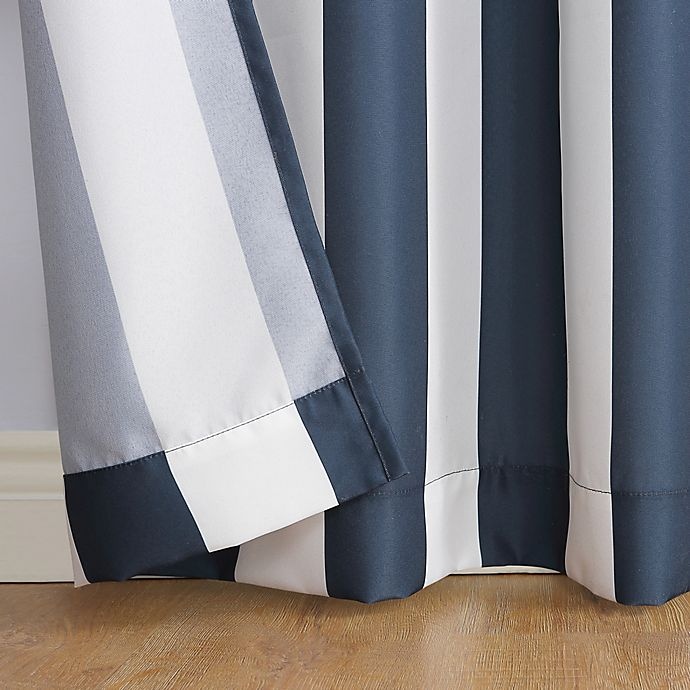 slide 4 of 6, Sun Zero Owen Cabana Stripe Indoor/Outdoor UV Protectant Grommet Curtain Panel - Indigo, 95 in