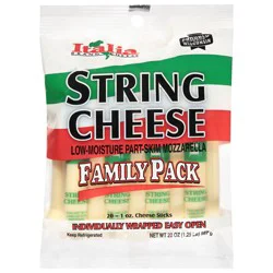 Italia Brand Cheese Low-Moisture Part-Skim Mozzarella String Cheese Family Pack, 20 - 1 oz Sticks
