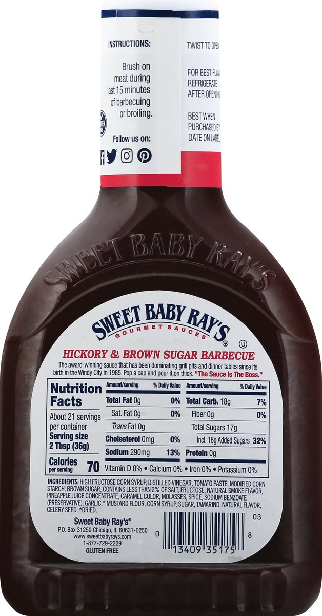 slide 4 of 13, Sweet Baby Ray's Hickory & Brown Sugar Barbecue Sauce 28 oz, 28 oz