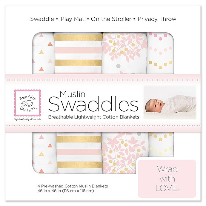 slide 1 of 1, Swaddle Designs SwaddleDesigns Heavenly Floral Muslin Swaddles - White/Pink, 4 ct