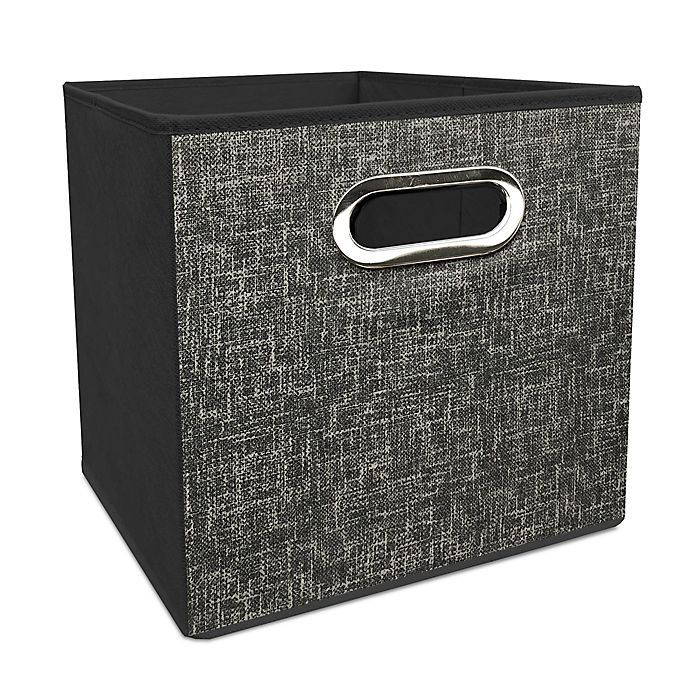 slide 1 of 1, Simply Essential Tweed Print Collapsible Bin - Charcoal, 11 in