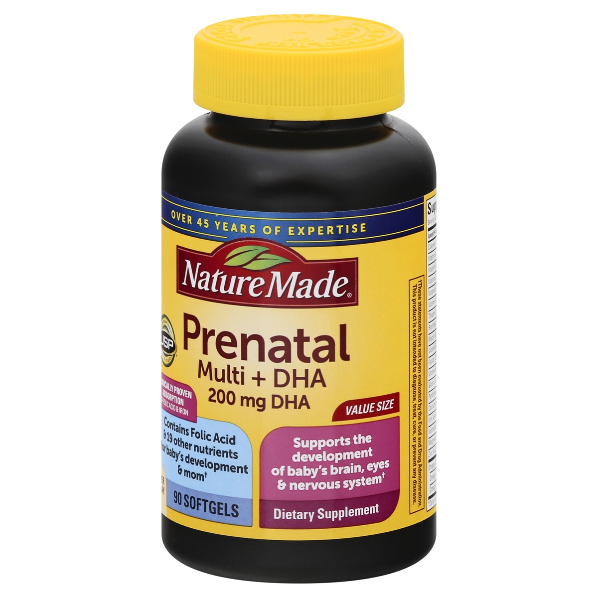 slide 3 of 12, Nature Made Prenatal with Folic Acid + DHA Softgels, 90 Count, 90 ct
