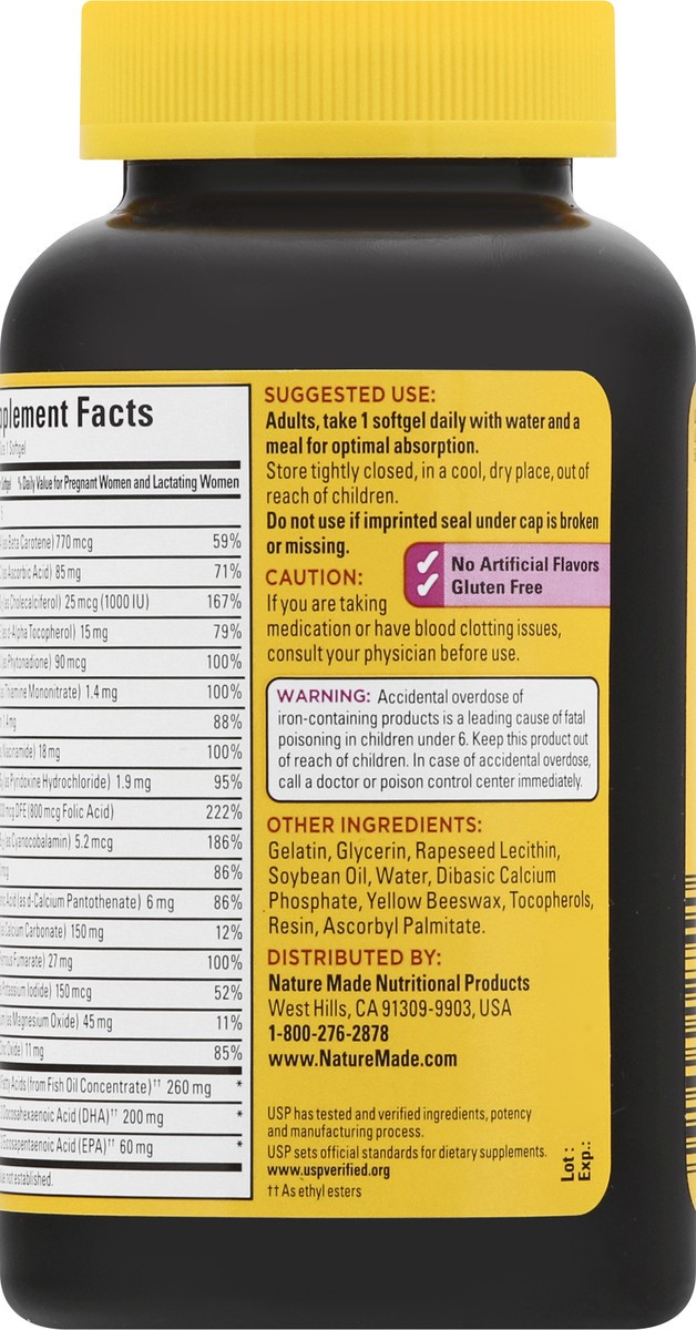 slide 5 of 12, Nature Made Prenatal with Folic Acid + DHA Softgels, 90 Count, 90 ct