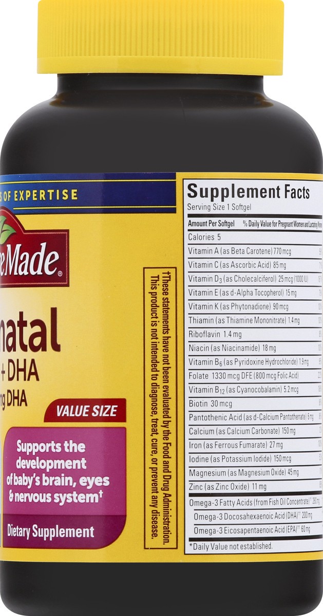 slide 6 of 12, Nature Made Prenatal with Folic Acid + DHA Softgels, 90 Count, 90 ct
