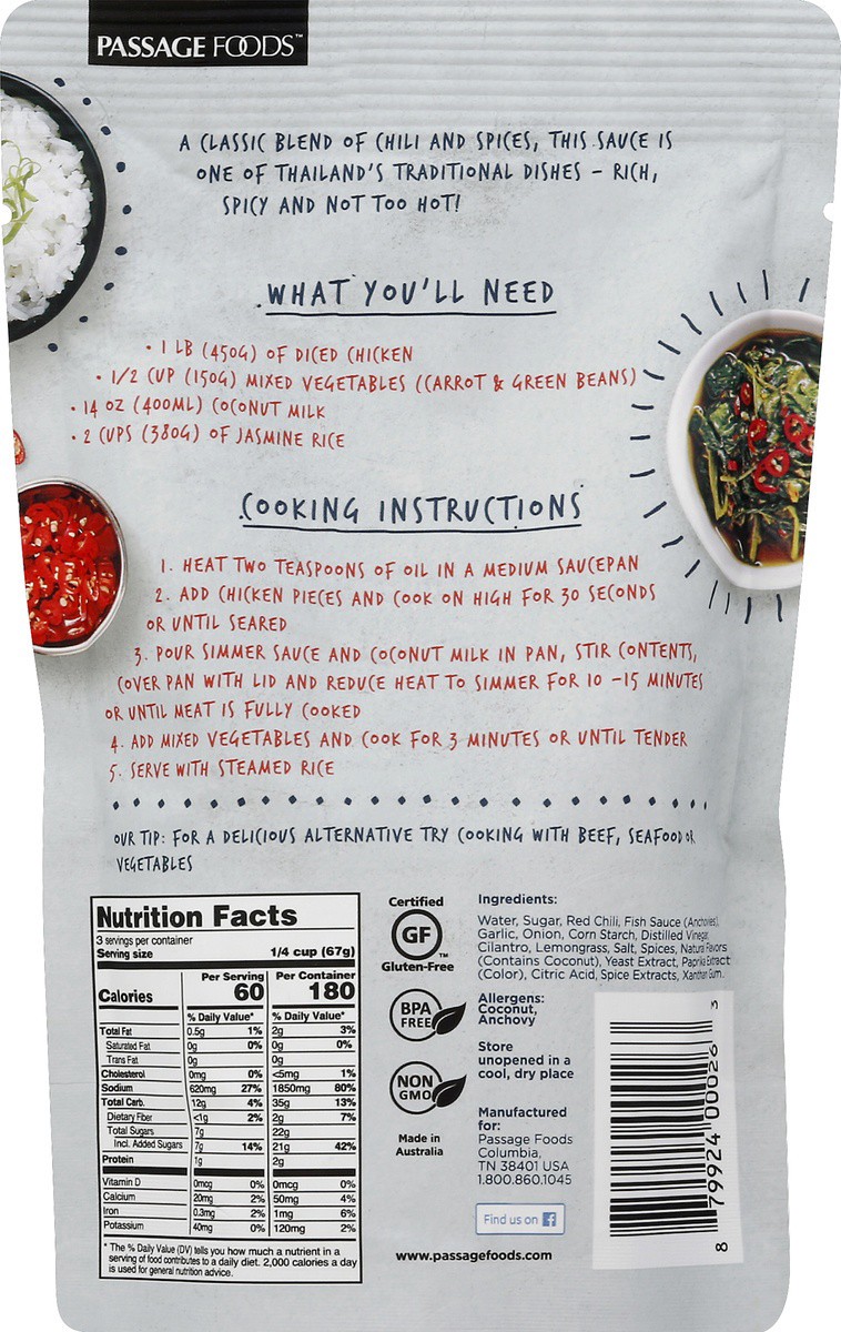 slide 7 of 7, Passage to Thailand Red Thai Curry Simmer Sauce, 7 oz