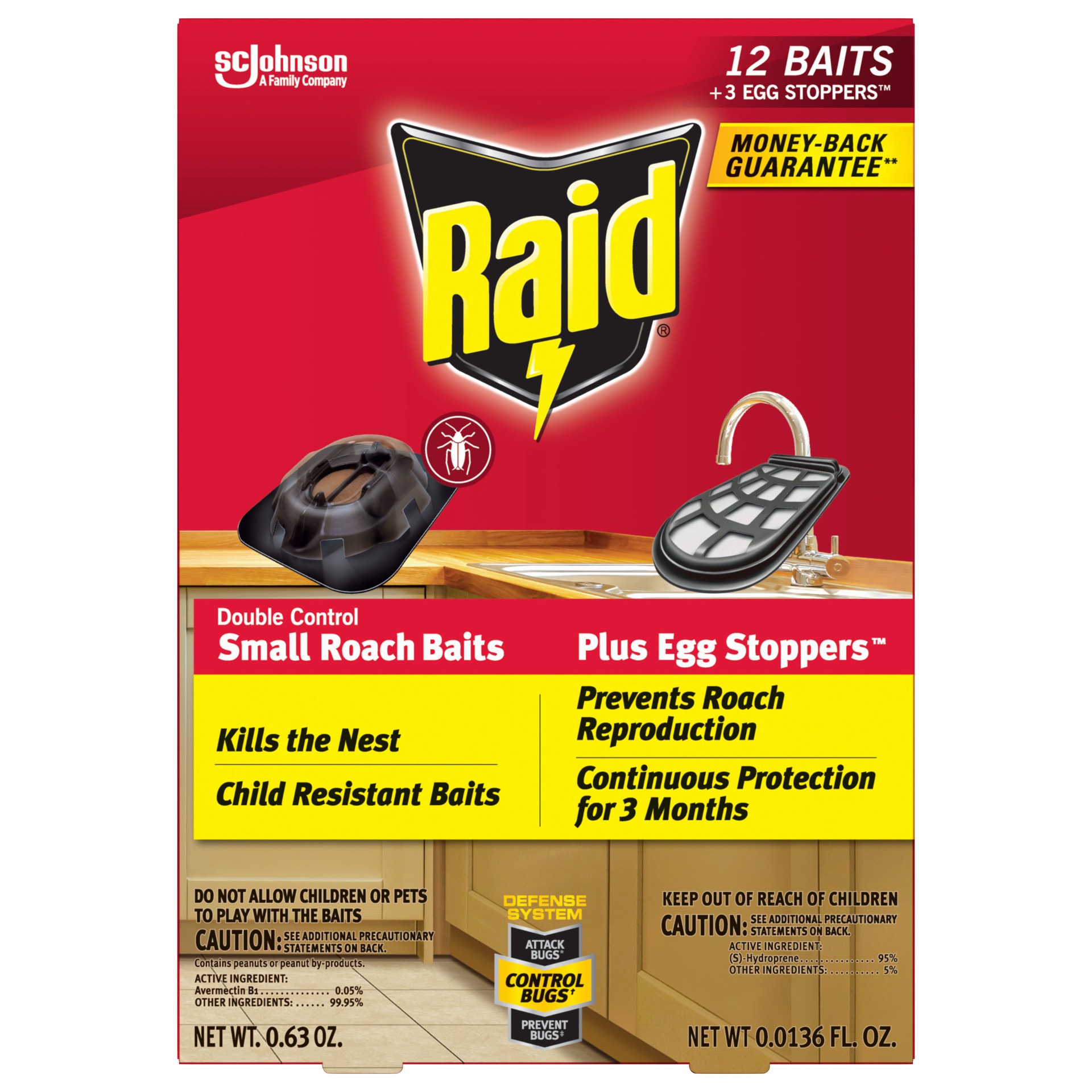 slide 1 of 5, Raid Double Control Small Roach Baits Plus Egg Stoppers for Cockroaches, 12 ct & 3 ct, 12 ct