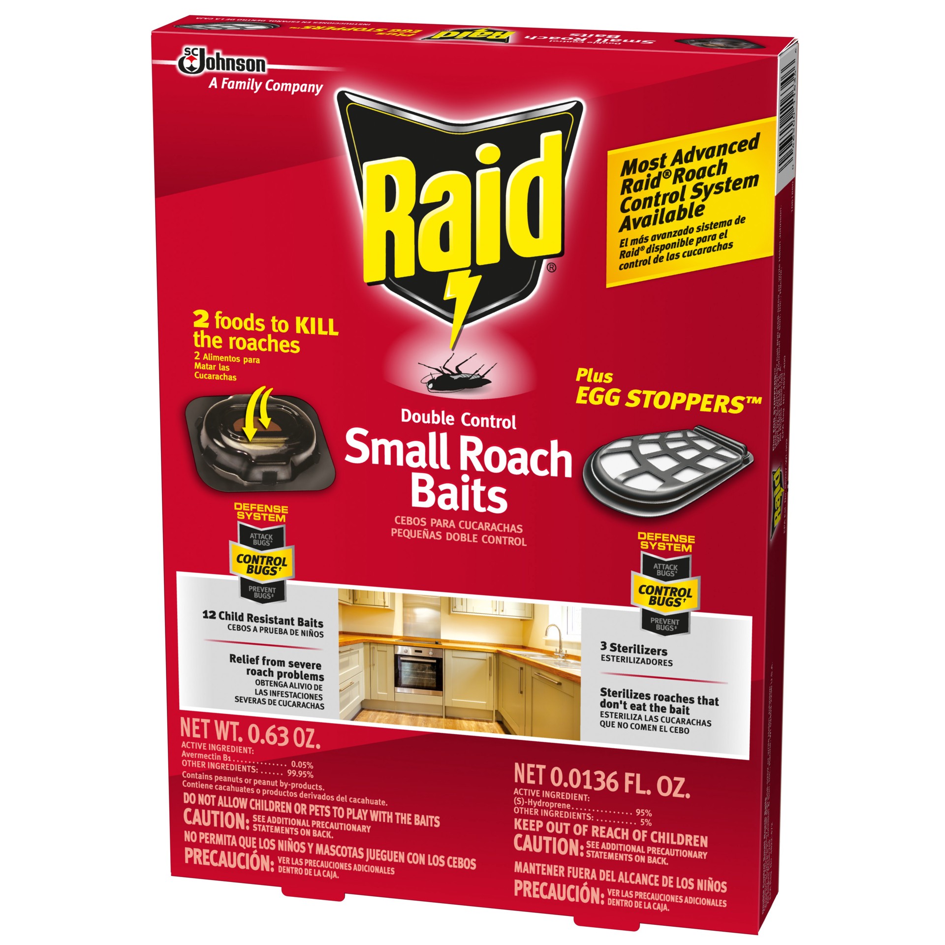 slide 2 of 5, Raid Double Control Small Roach Baits Plus Egg Stoppers for Cockroaches, 12 ct & 3 ct, 12 ct