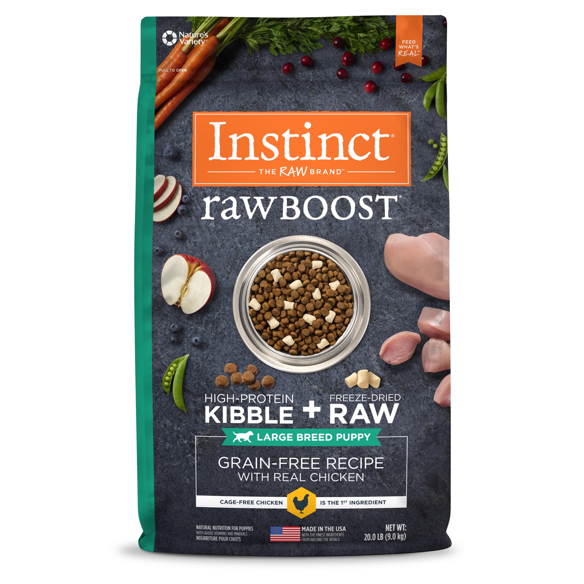 slide 1 of 7, Instinct Raw Boost Large Breed Puppy Chicken Dry Dog Food, 20 lb. Bag, 20 lb