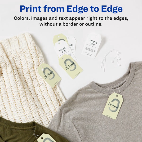 slide 2 of 7, Avery Blank Printer-Compatible Tags With Strings, 2 x 3 1/2, White, 96 ct