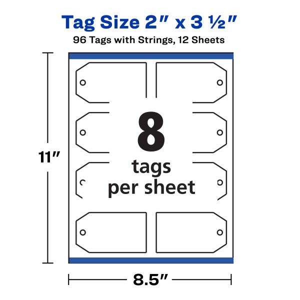 slide 4 of 7, Avery Blank Printer-Compatible Tags With Strings, 2 x 3 1/2, White, 96 ct