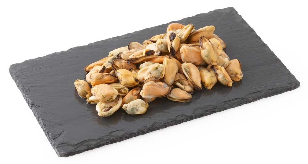 slide 1 of 1, Farm Raised Cooked Mussels, per lb