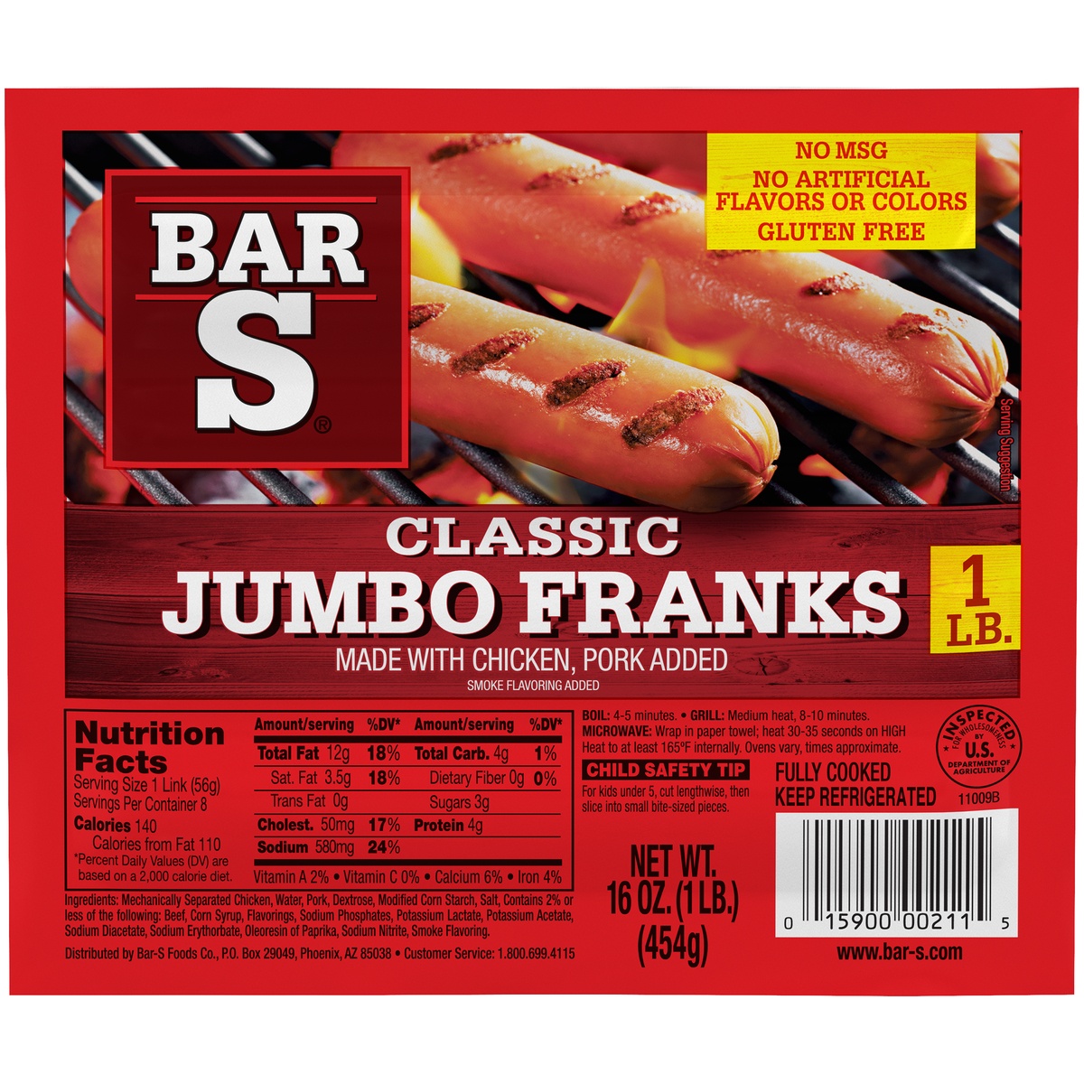 slide 1 of 7, Bar-S Jumbo Franks - 16oz, 