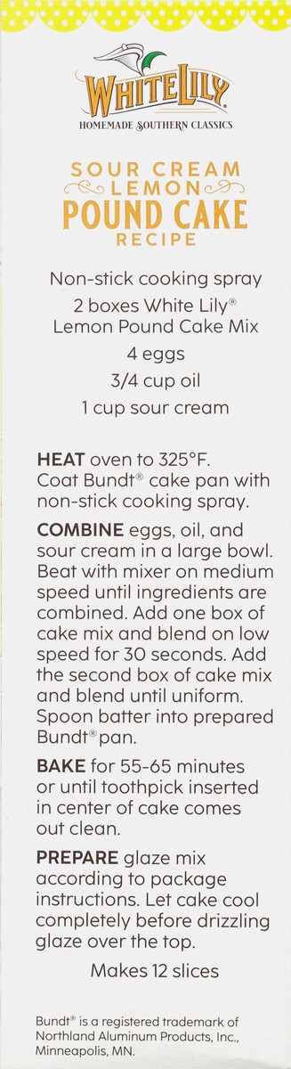 slide 5 of 9, White Lily Lemon Pound Cake Mix, 16.2 OZ Box, 16.22 oz