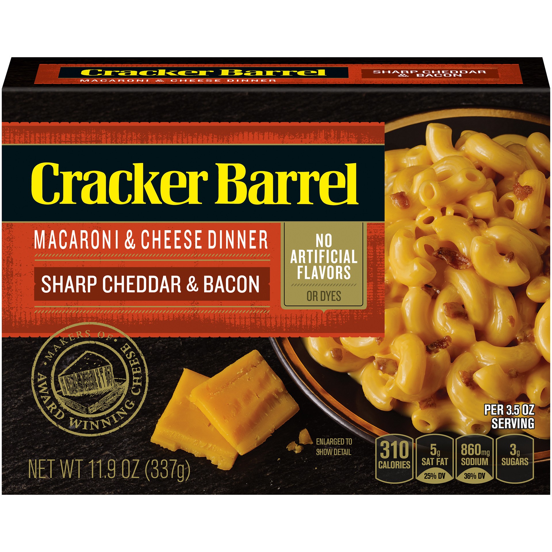 slide 1 of 5, Cracker Barrel Sharp Cheddar and Bacon Macaroni and Cheese Dinner, 11.9 oz Box, 11.9 oz