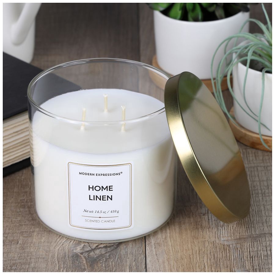 slide 4 of 5, Modern Expressions Scented Candle Home Linen, 14.5 oz
