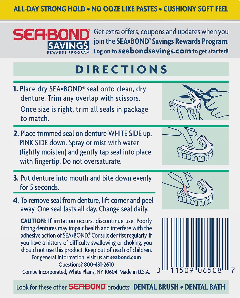 slide 3 of 8, Sea-Bond Lowers Fresh Mint Denture Adhesive Seals 30.0 ea, 30 ct