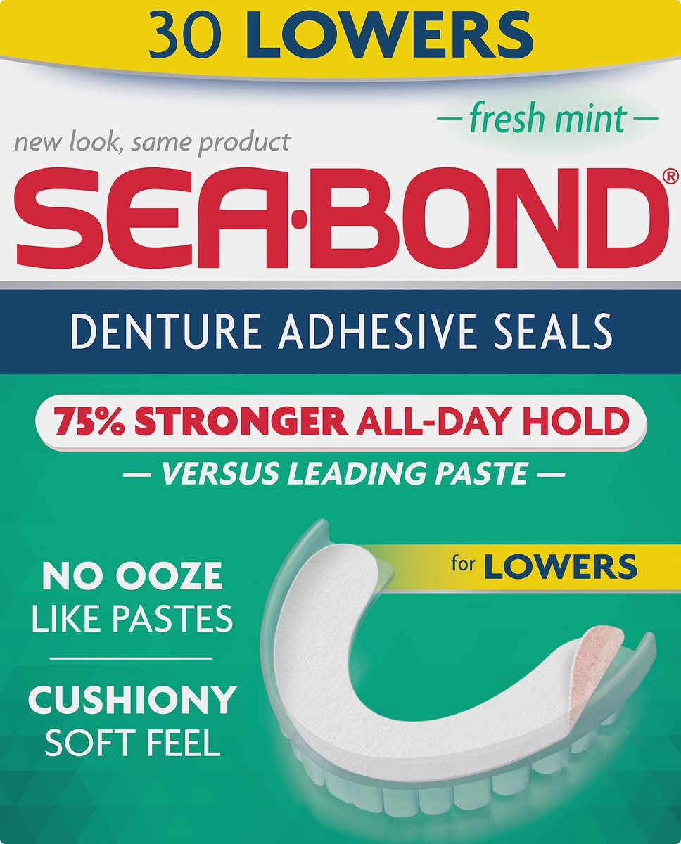 slide 6 of 8, Sea-Bond Lowers Fresh Mint Denture Adhesive Seals 30.0 ea, 30 ct