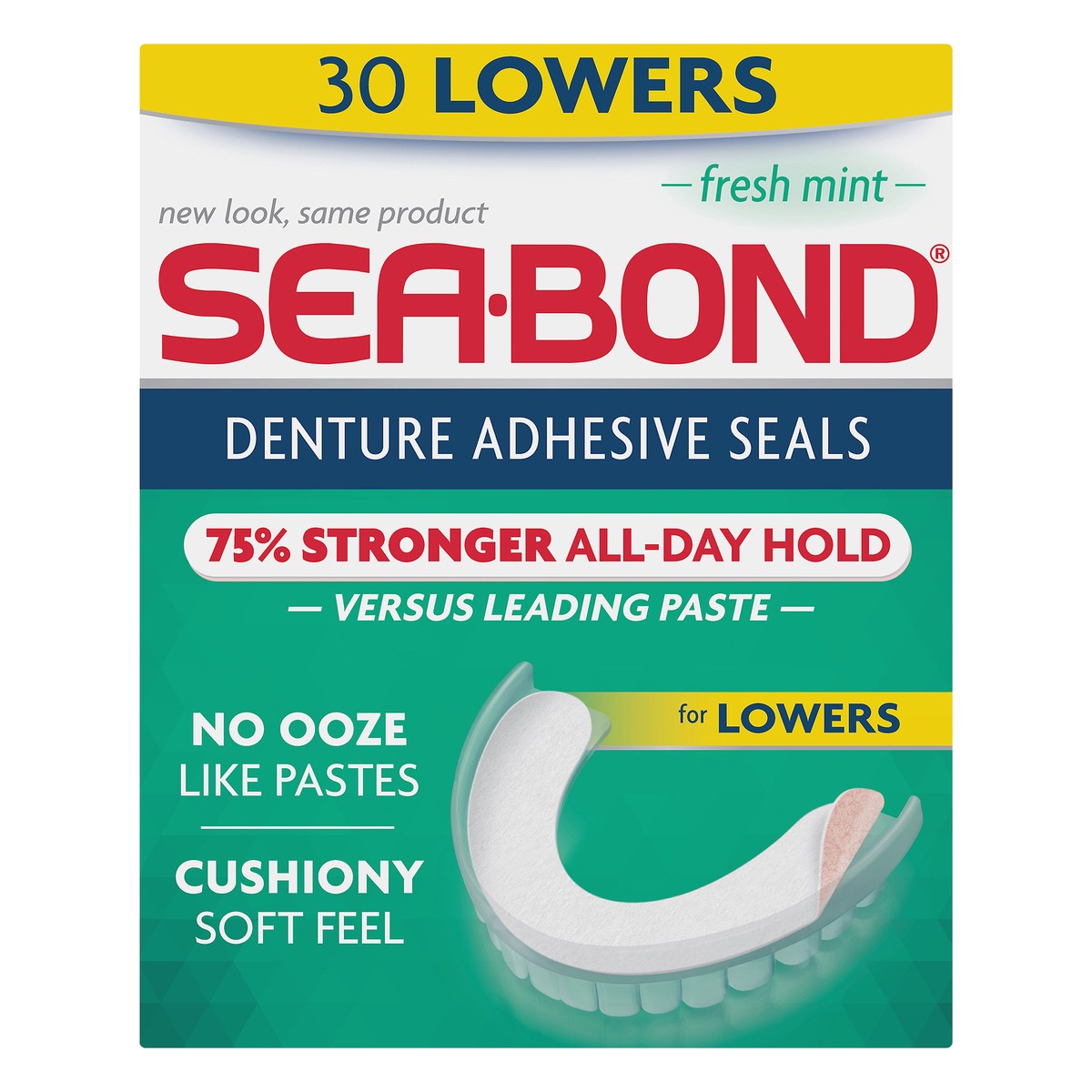 slide 1 of 8, Sea-Bond Lowers Fresh Mint Denture Adhesive Seals 30.0 ea, 30 ct