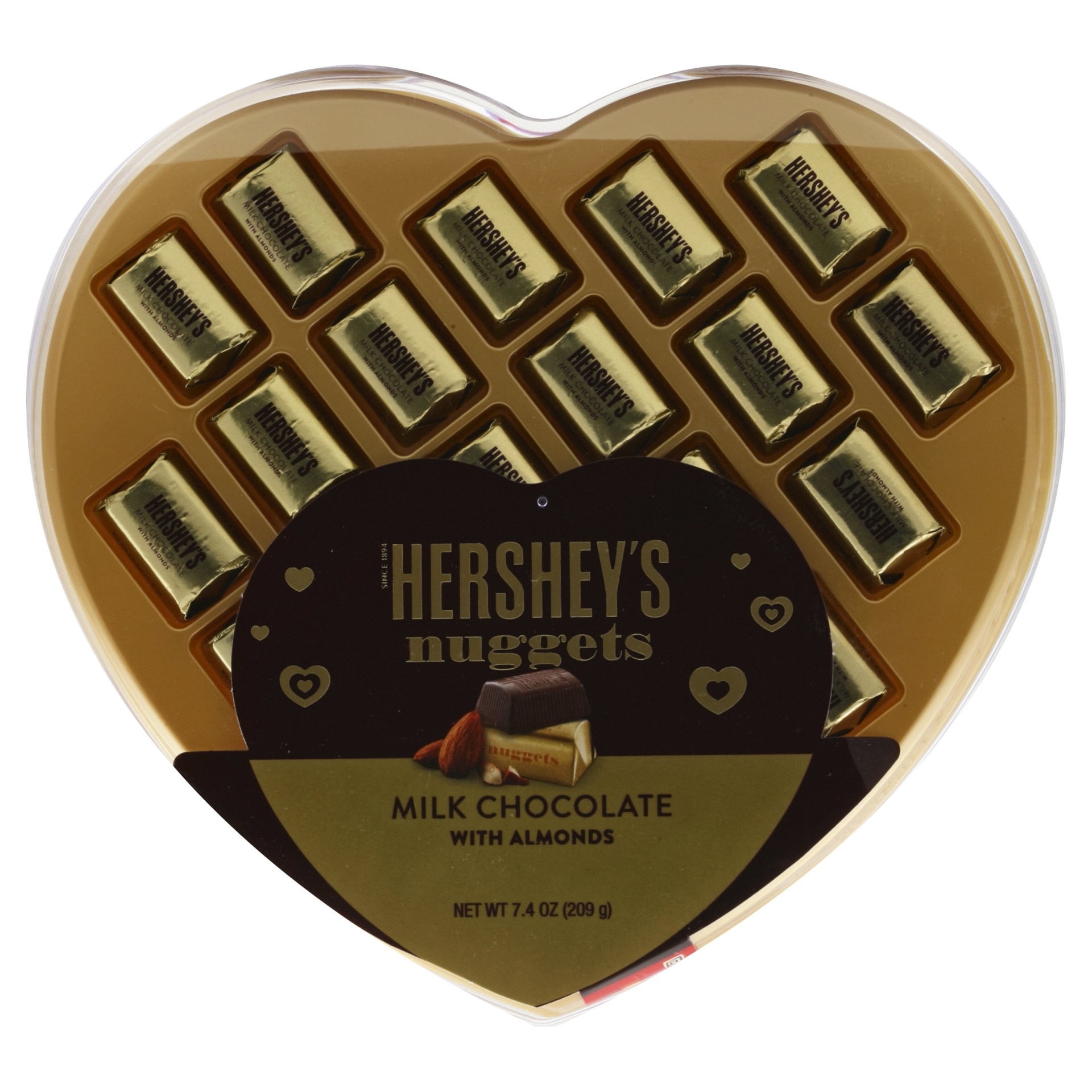 slide 1 of 1, Hershey's Nuggets Milk Chocolate with Almonds Valentine's Heart Box, 7.4 oz