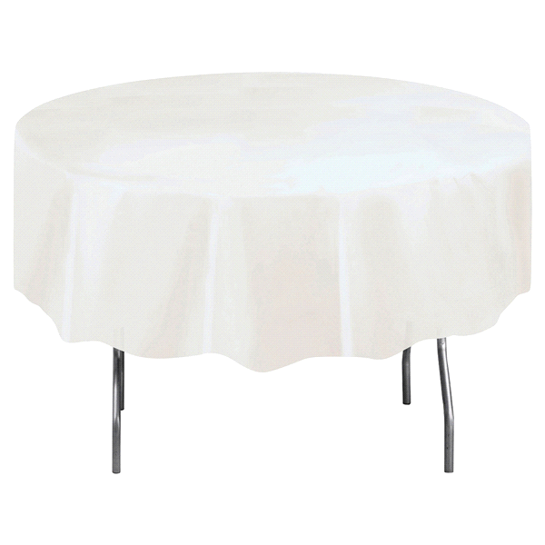 slide 1 of 2, Round Bright White Plastic Table Cover, 84 in