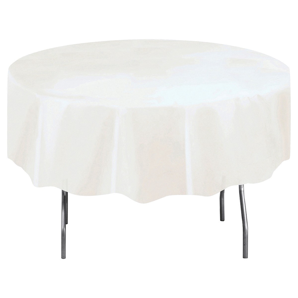 slide 1 of 5, Unique Round Bright White Plastic Table Cover, 84 in., 84 in