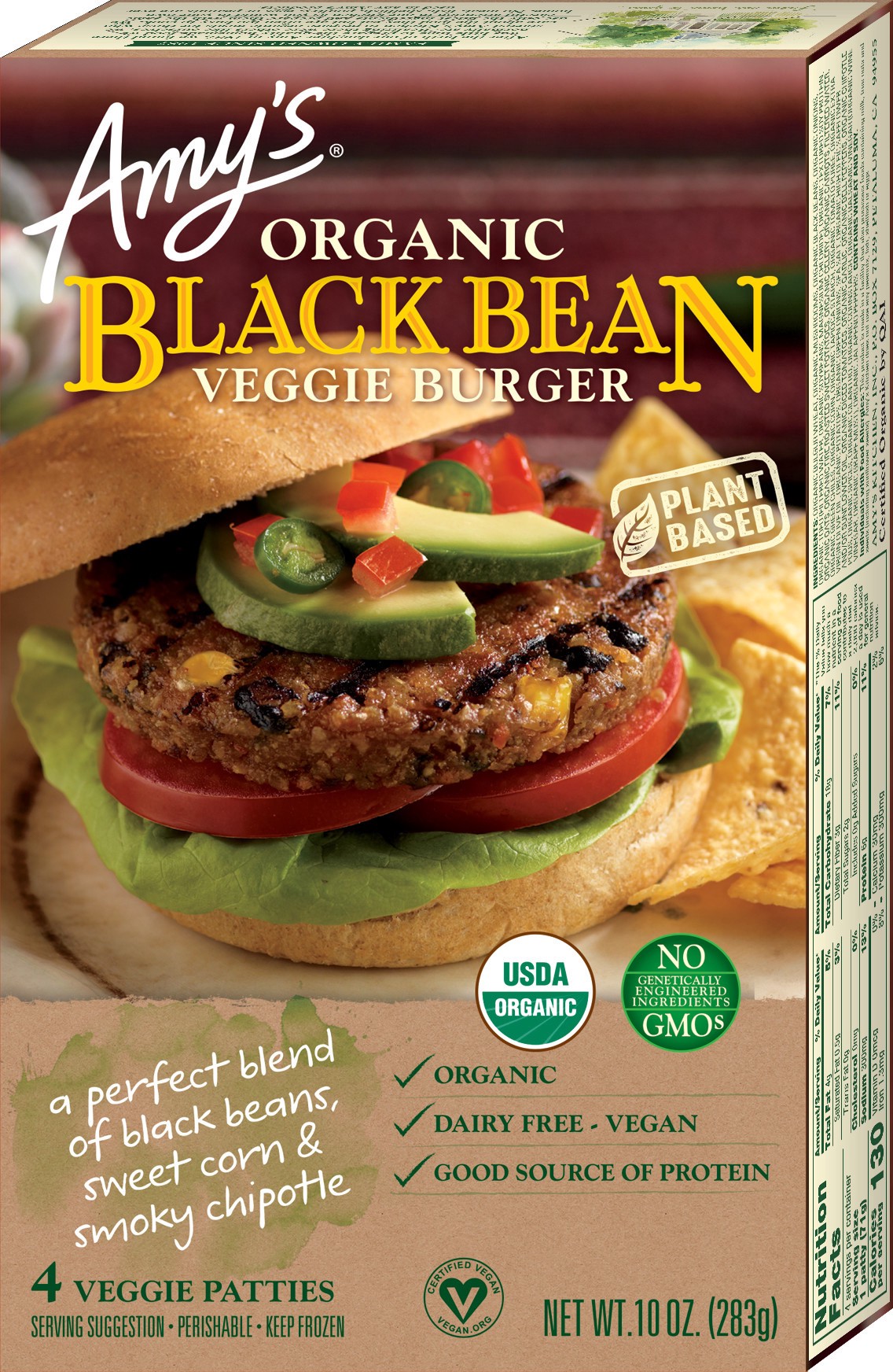 slide 1 of 7, Amy's Kitchen Organic Black Bean Veggie Burger, 10 oz