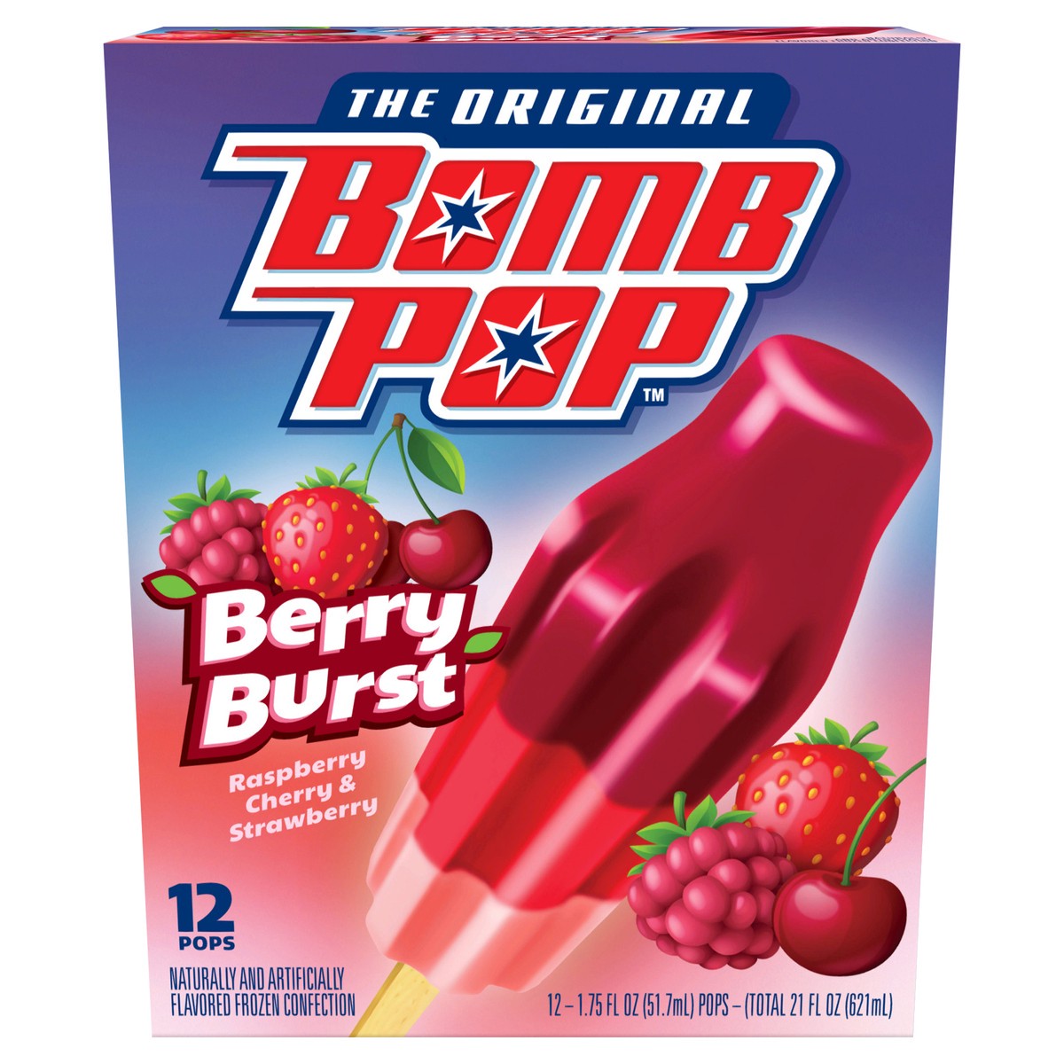 slide 1 of 12, Bomb Pop Berry Burst Ice Pops, 12 ct