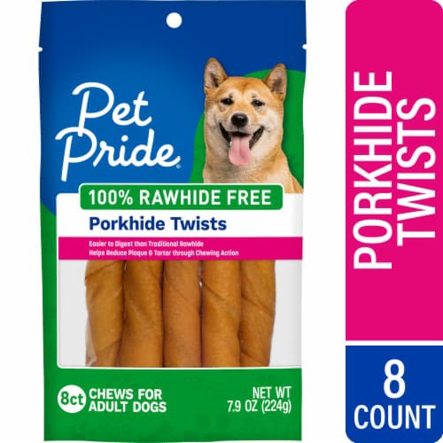 slide 1 of 1, Pet Pride® Rawhide Free Porkhide Twist Chews Adult Dog Treats, 8 ct / 7.9 oz